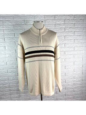 Alex Cannon Mens Striped Quarter Zip Pullover Sweater Mock Neck Size Large
